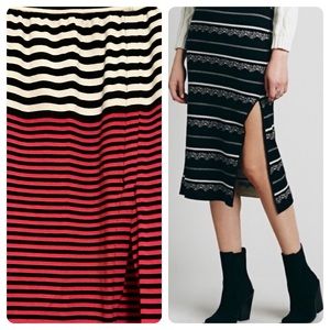 Free Peope ankle length body hugging, cotton striped knit skirt.